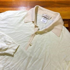 Ermenegildo Zegna mens 52 M Medium cream colored silk blend polo sweater EUC
